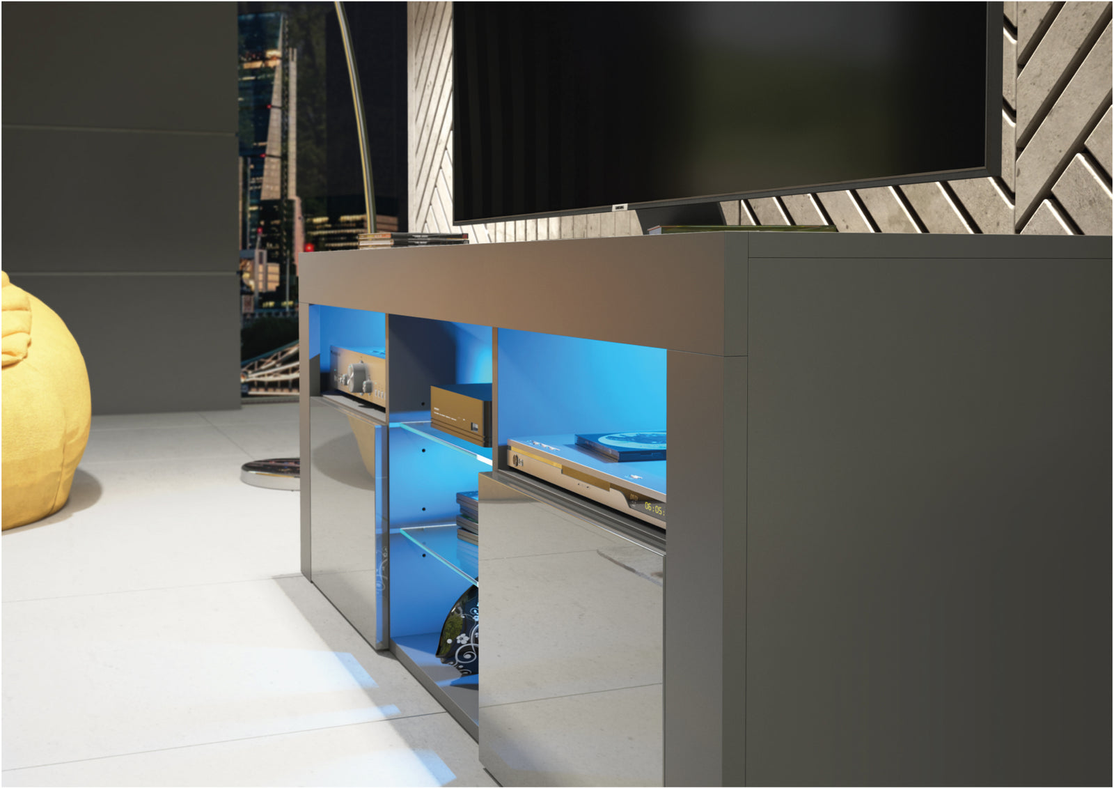 Pulse Tv Unit 145cm With Led Lights | Dark Grey