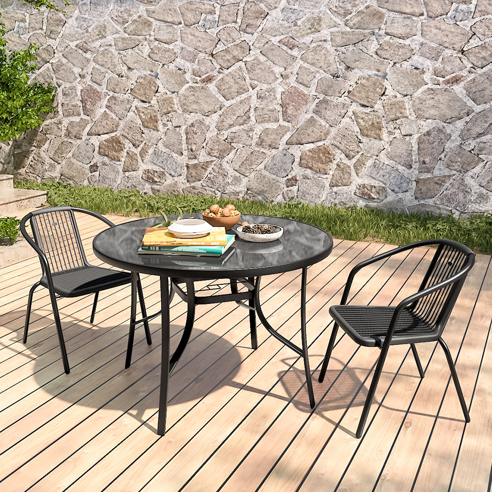 3 Pcs Bistro Set Glass Top Tempered Glass Coffee Table And Rattan Chairs