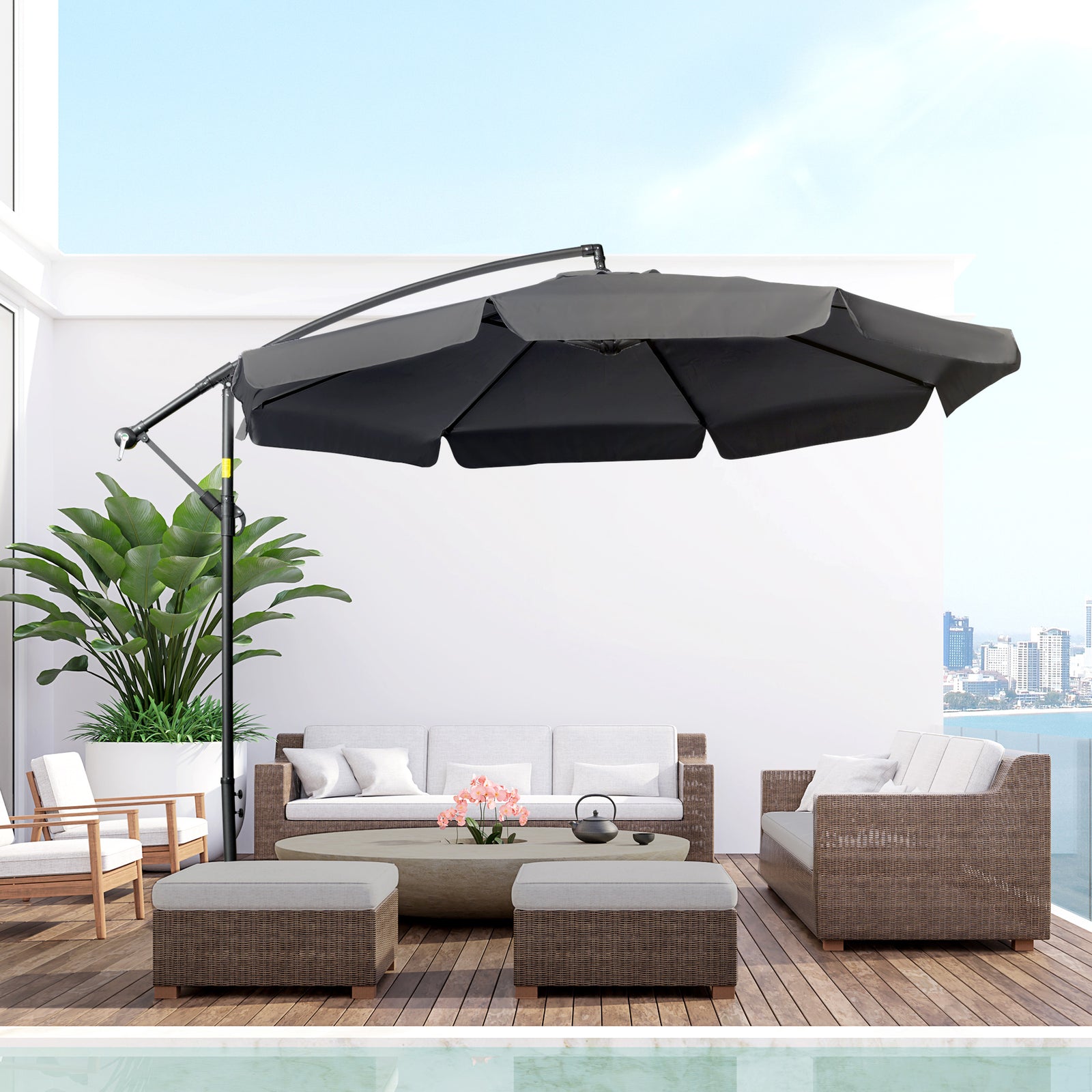 2.7m Cantilever Parasol Banana W/ Crank Handle | Black