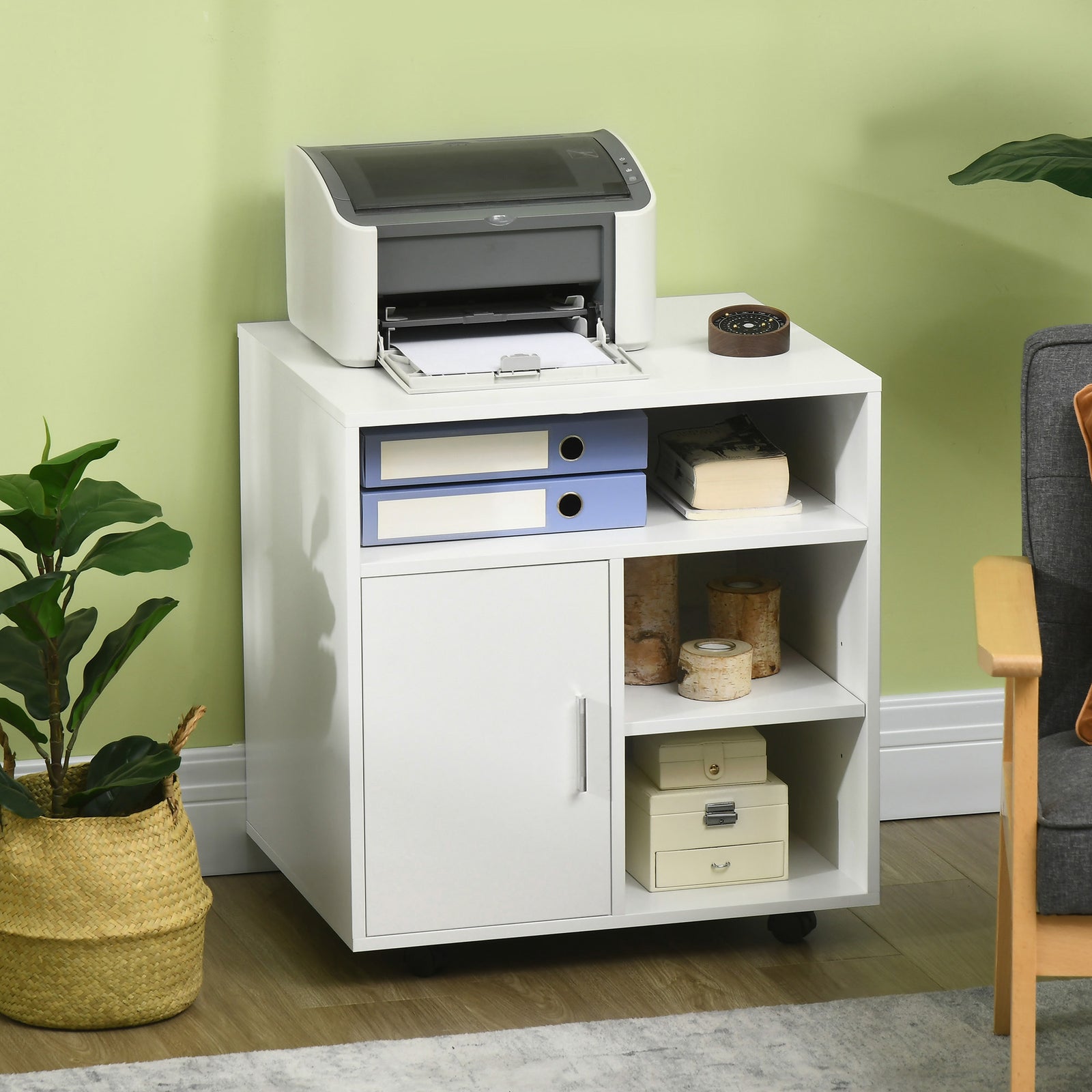 Multi-storage Printer Unit Office Organisation 5 Compartment | One Size | White