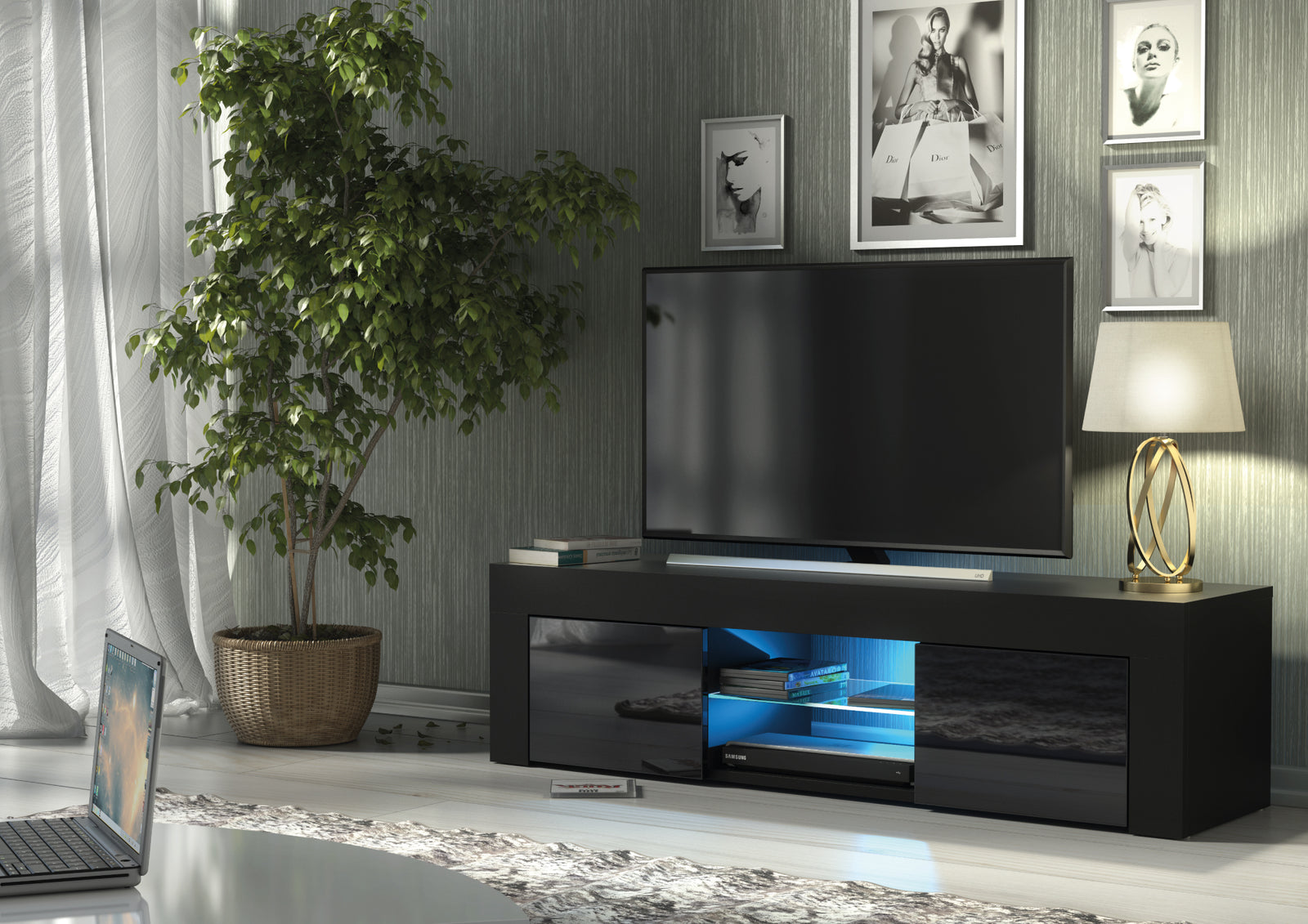 Loom Tv Unit 130cm With Led Lights | Black