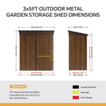 3x5 Ft Outdoor Pent Roof Metal Garden Storage Shed With 3d Brown Wood Grain Finish