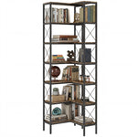 L-shaped Bookshelf, 6-tier Bookcase With Metal Frame, Rustic Brown | M | Rustic Brown