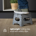 Compact Folding Step Stool With Non-slip Surface | Grey