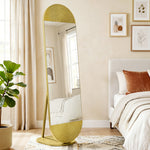 HOMCOM Wavy Full Length Mirror With Metal Frame And Base, Gold Tone