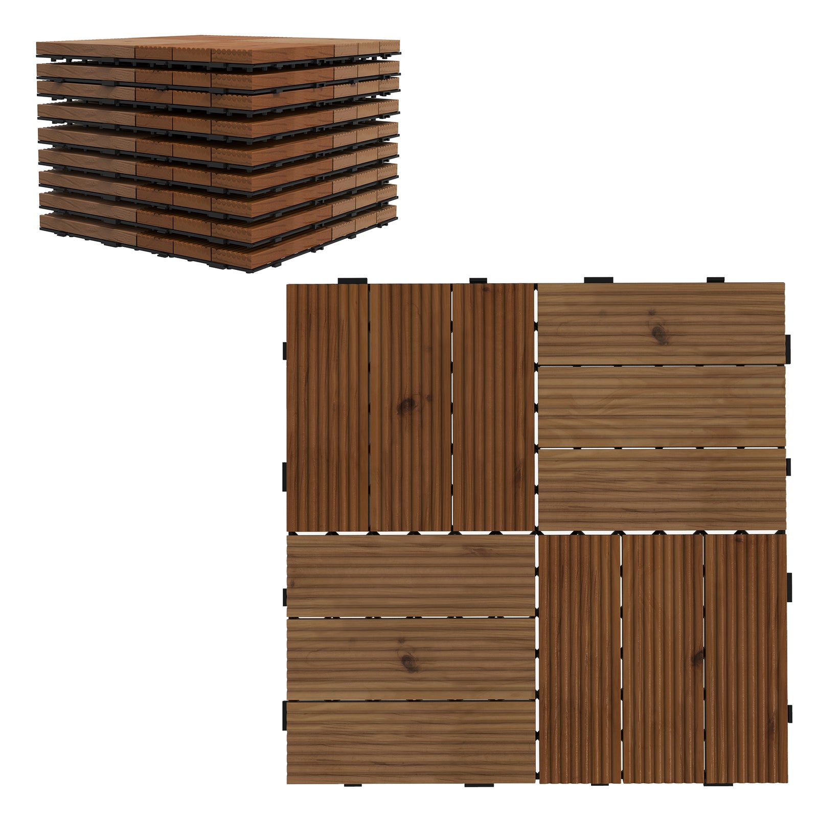 9 Pcs Brown Anti-slip Deck Tiles 30x30 Cm, 0.81㎡ Pack