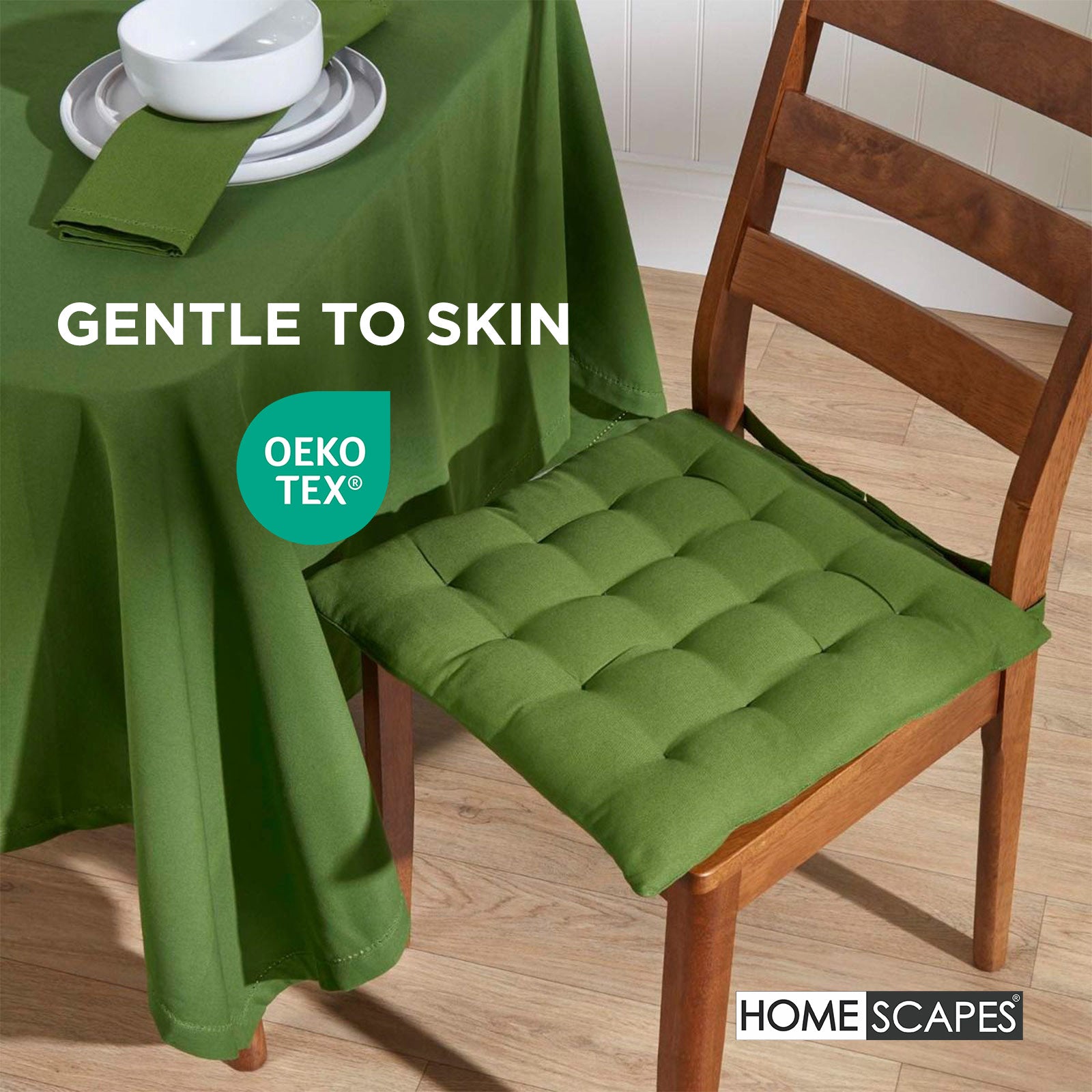 100% Cotton Seat Pads Plain Chair Cushions For Dining Room, Kitchen, Or Outdoor Garden Use | Set-of-4 | Dark Olive