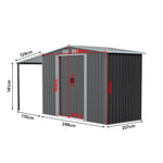 8.14 ft x 6.8ft Outdoor Metal Storage Shed With Extended Roof