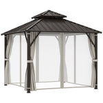 3 X 3(m) Hardtop Gazebo W/ Metal Roof, Netting And Curtains