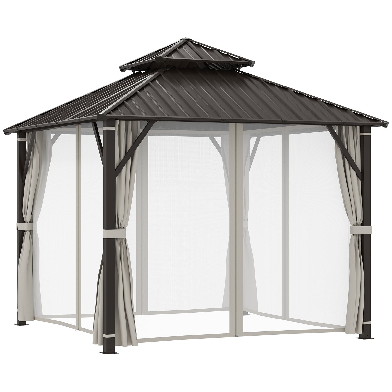 3 X 3(m) Hardtop Gazebo W/ Metal Roof, Netting And Curtains