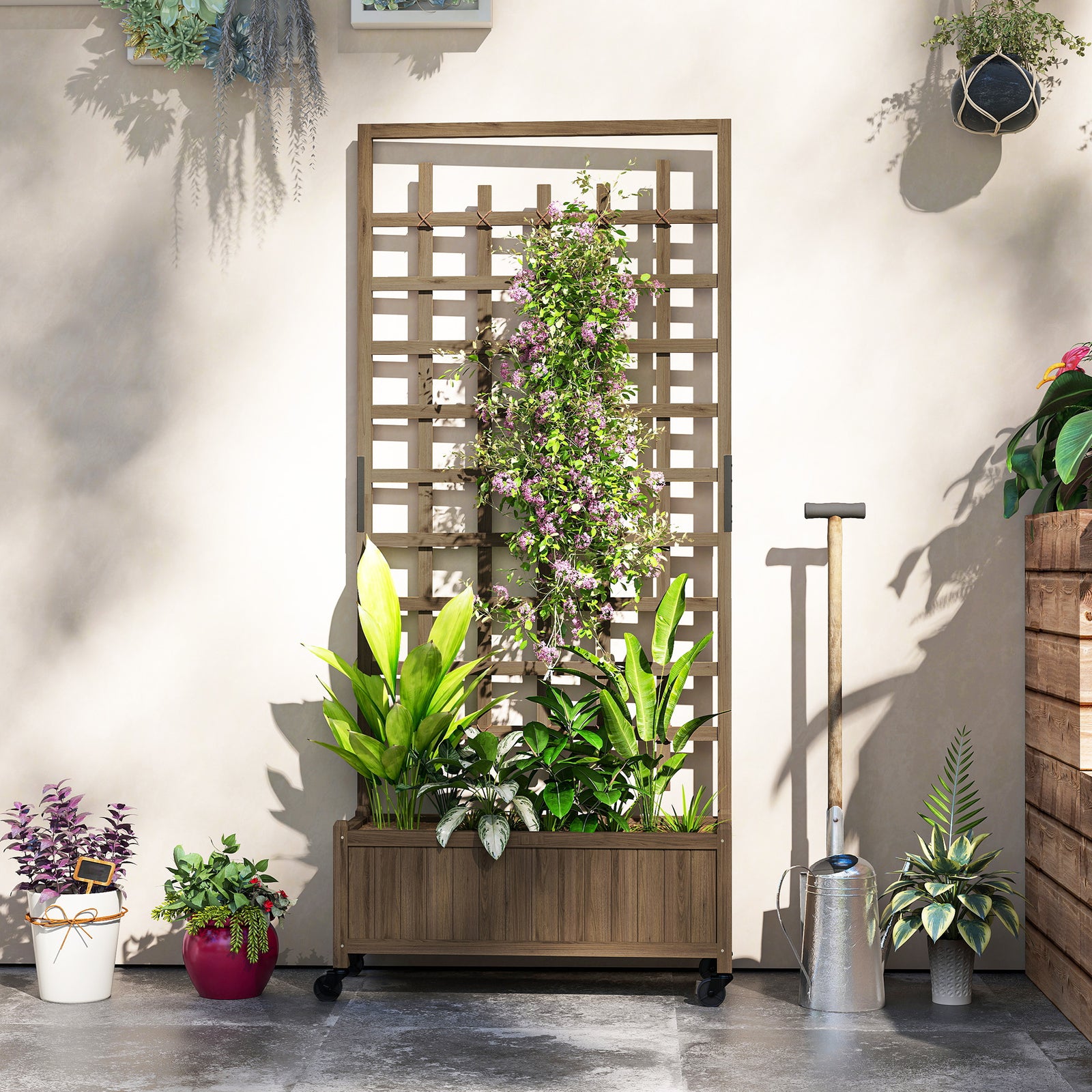 Wooden Trellis Planter With Wheels