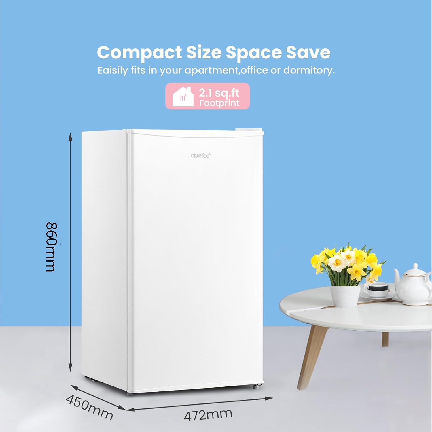93l Compact Multi-layer Fridge With Cooler Box, 3 Removable Glass Shelves & Reversible Door | White