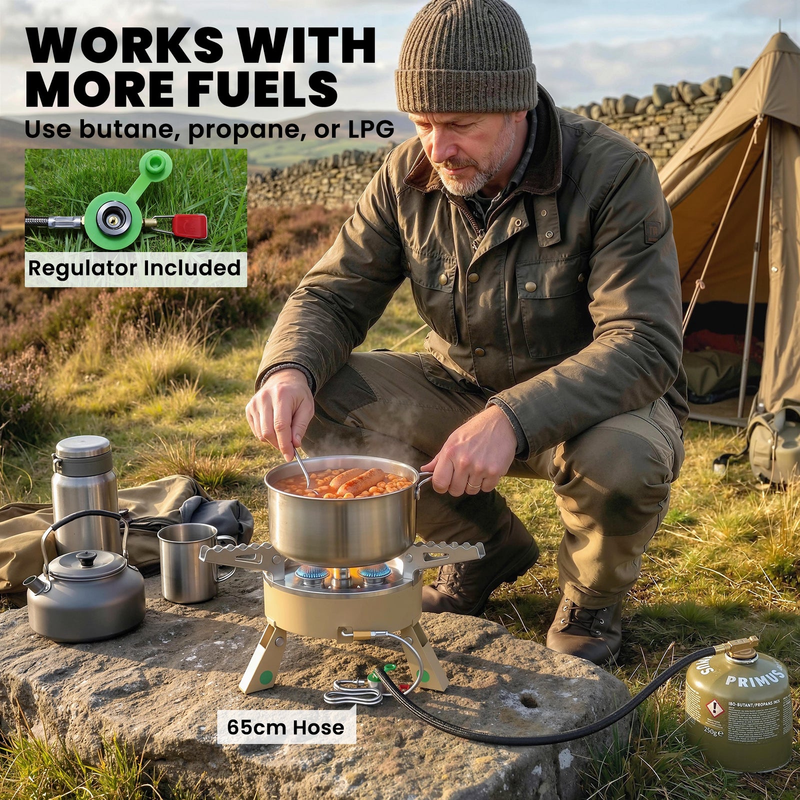 Outsunny 7000w Camping Stove With Piezo Ignition, High Power Gas Stove Khaki