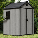 5.33 X 5.35ft  Garden Tool Shed With Apex Roof & Combination Lock – Grey Wood Grain Storage Shed With Window & Vents