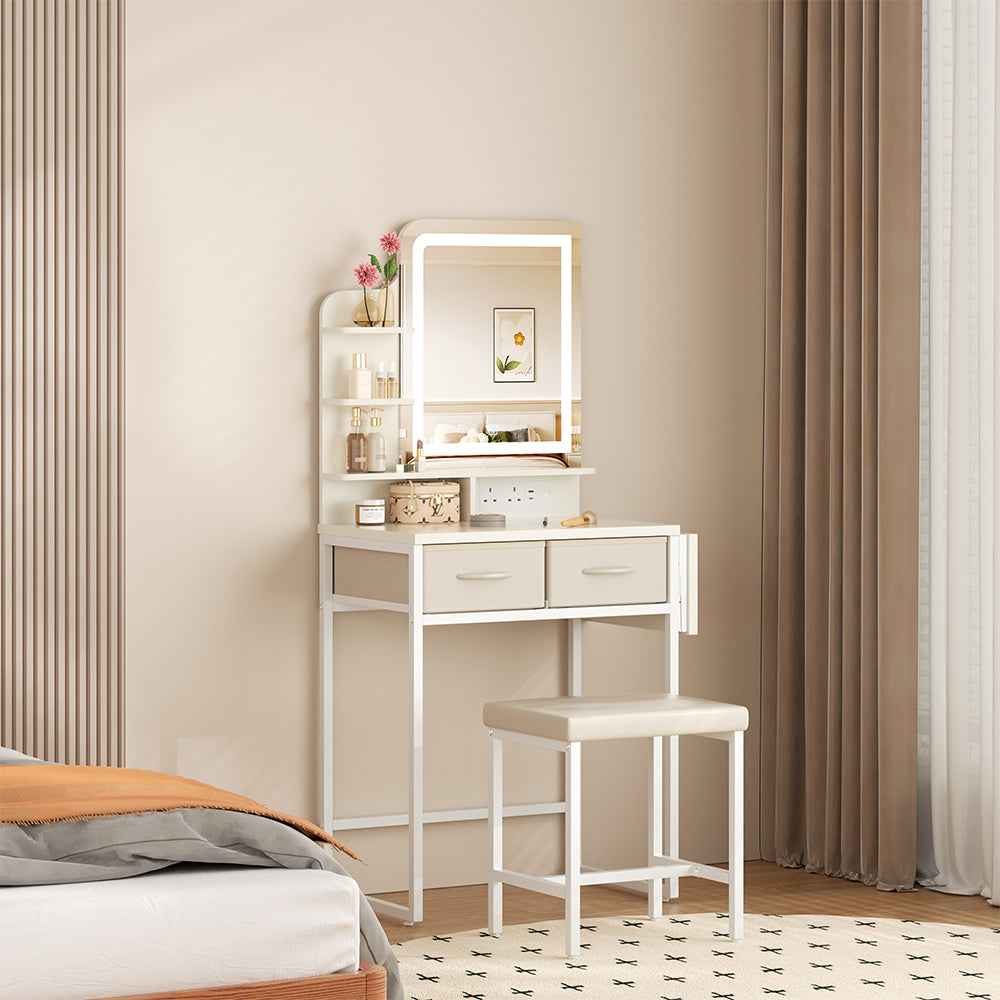 Led Mirror Dressing Table And Stool Set With Power Strip