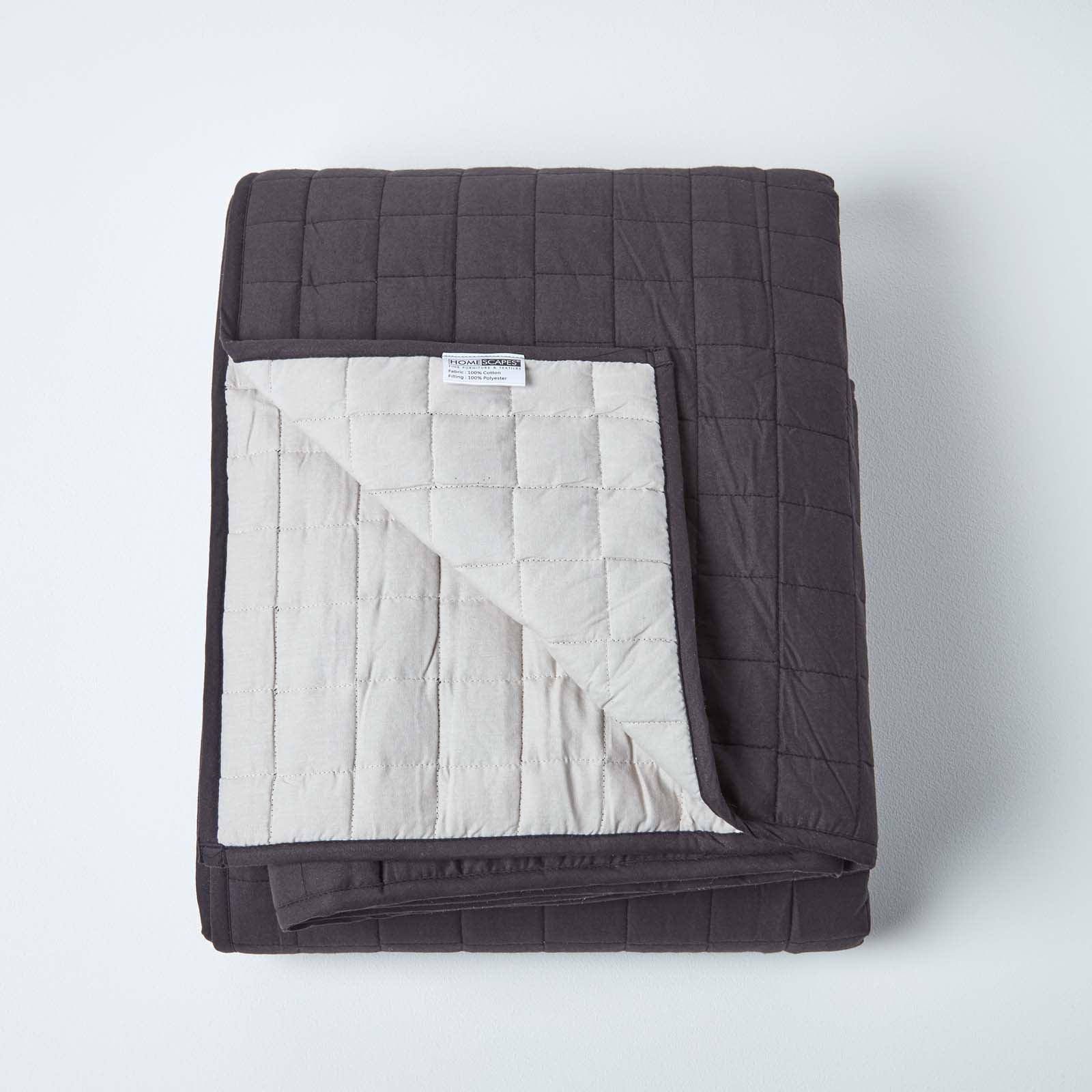 Cotton Quilted Reversible Bedspread | 230cm x 250cm | Black & Grey