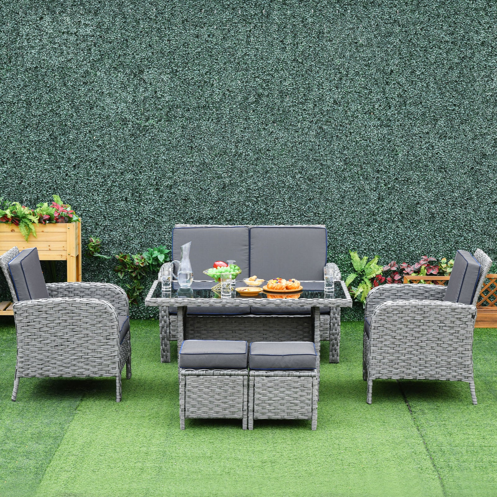 6 Pcs All Weather Pe Rattan Set W/ Cushions