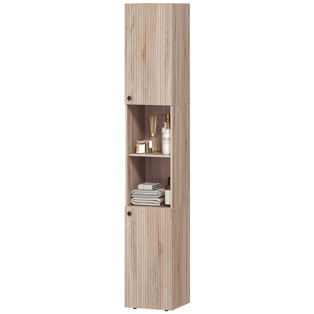 HOMCOM 182 Cm Tall Bathroom Cabinet With Adjustable Shelves, Natural
