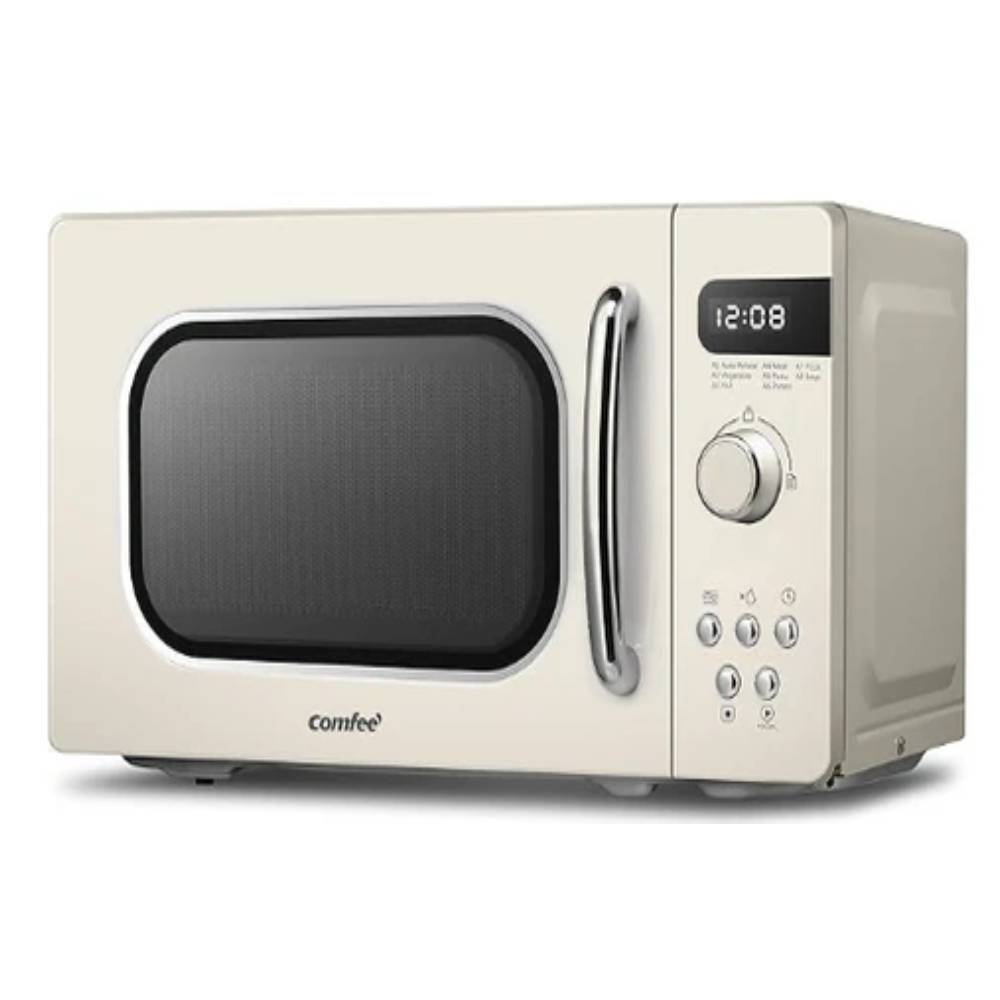 800w 20l Retro Microwave Oven With Led Display | Cream