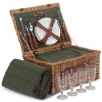 Green Tweed Classic Picnic Wicker Basket | 4 Person | Green