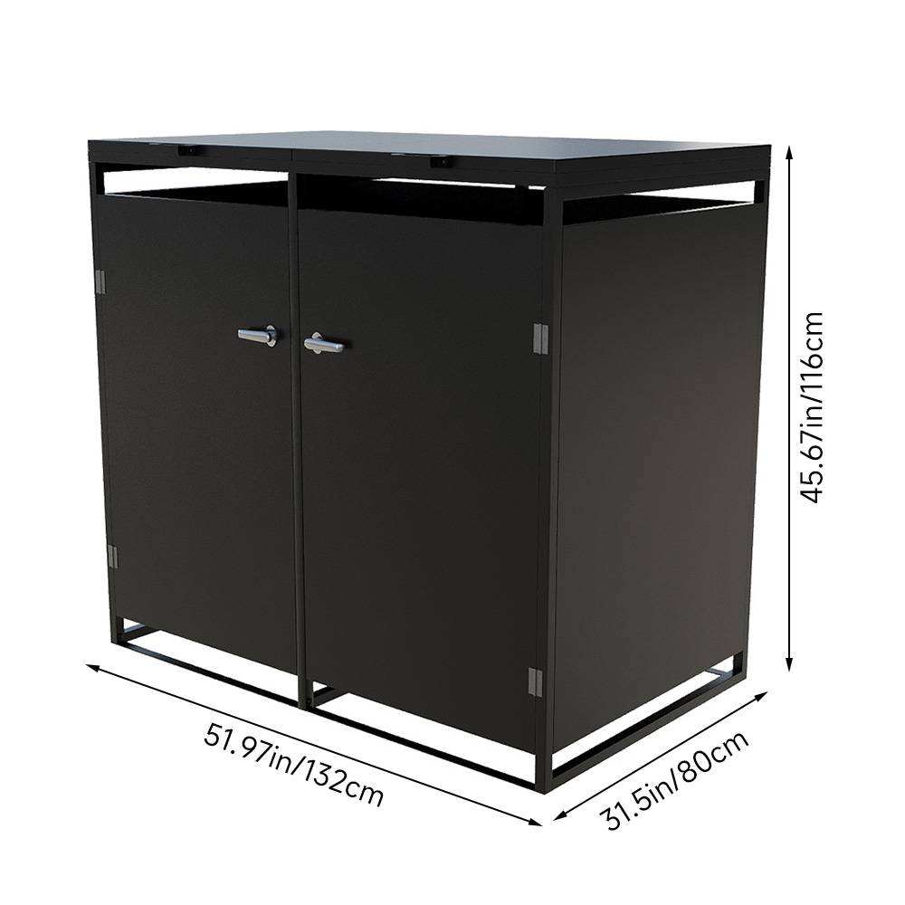 Double Wheelie Bin Storage Shed – Galvanized Steel Rubbish Bin Store For With Lockable Door & Lift-up Lids