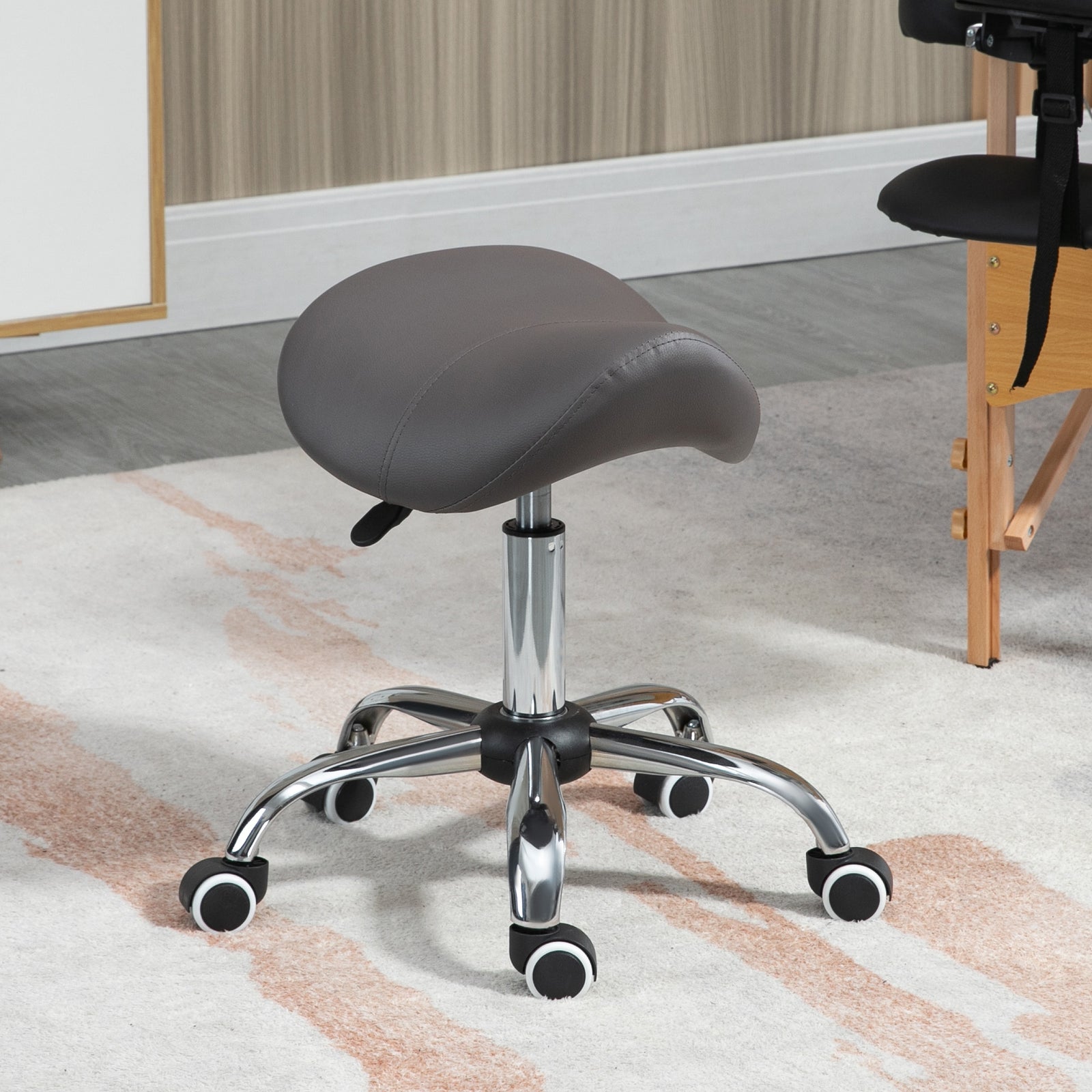 Pu Leather Saddle Stool W/ Moulded Padded Seat Adjustable | One Size | Gray