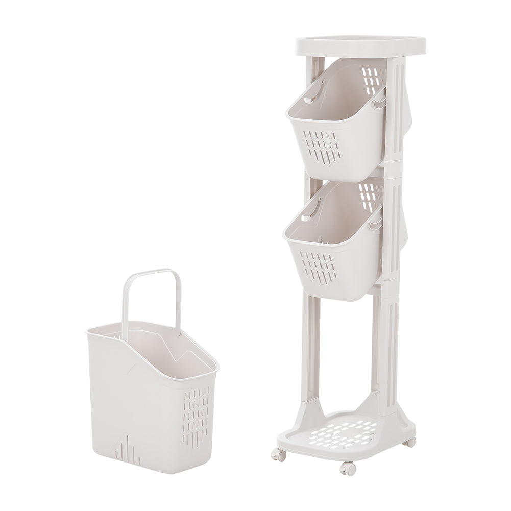 4-tier Storage Rack Laundry Basket With Wheels | White