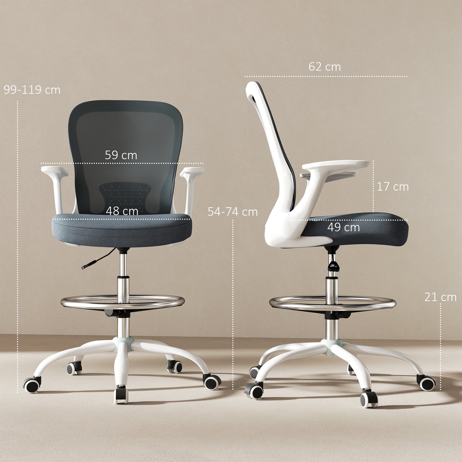Mesh Drafting Chair, Ergonomic | Grey