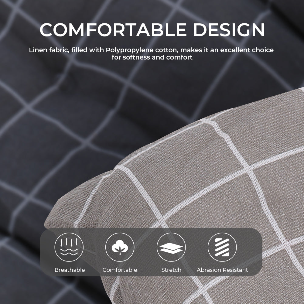 Outdoor Bench Cushion Grey Checkered Thick Padded Seat Pad With Ties For Garden Or Patio Furniture | Medium