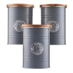 3-piece Kitchen Storage With Bamboo Lids Tea Coffee Sugar | Gray