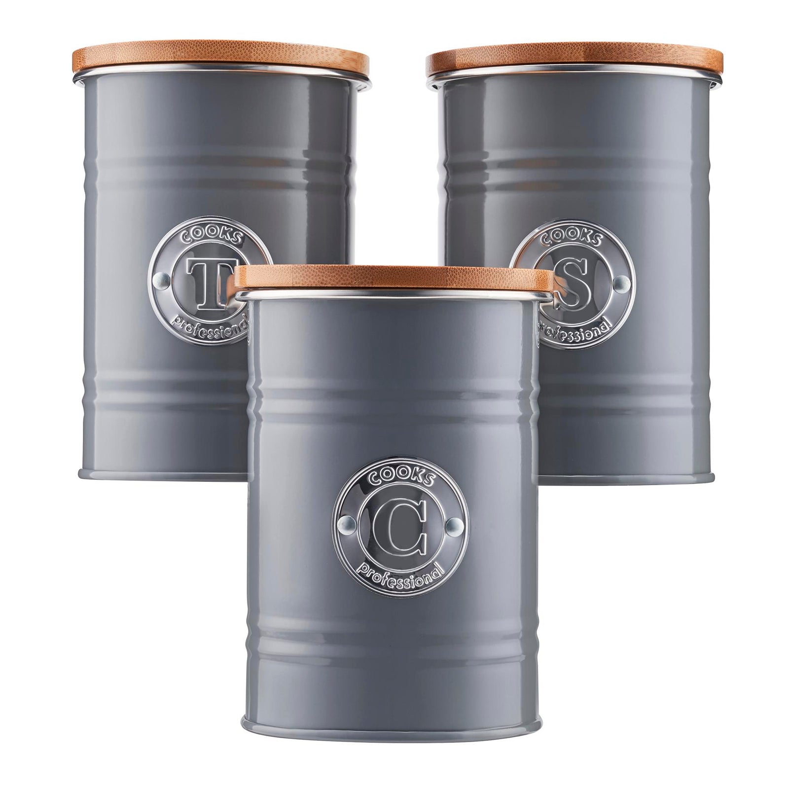 3-piece Kitchen Storage With Bamboo Lids Tea Coffee Sugar | Gray