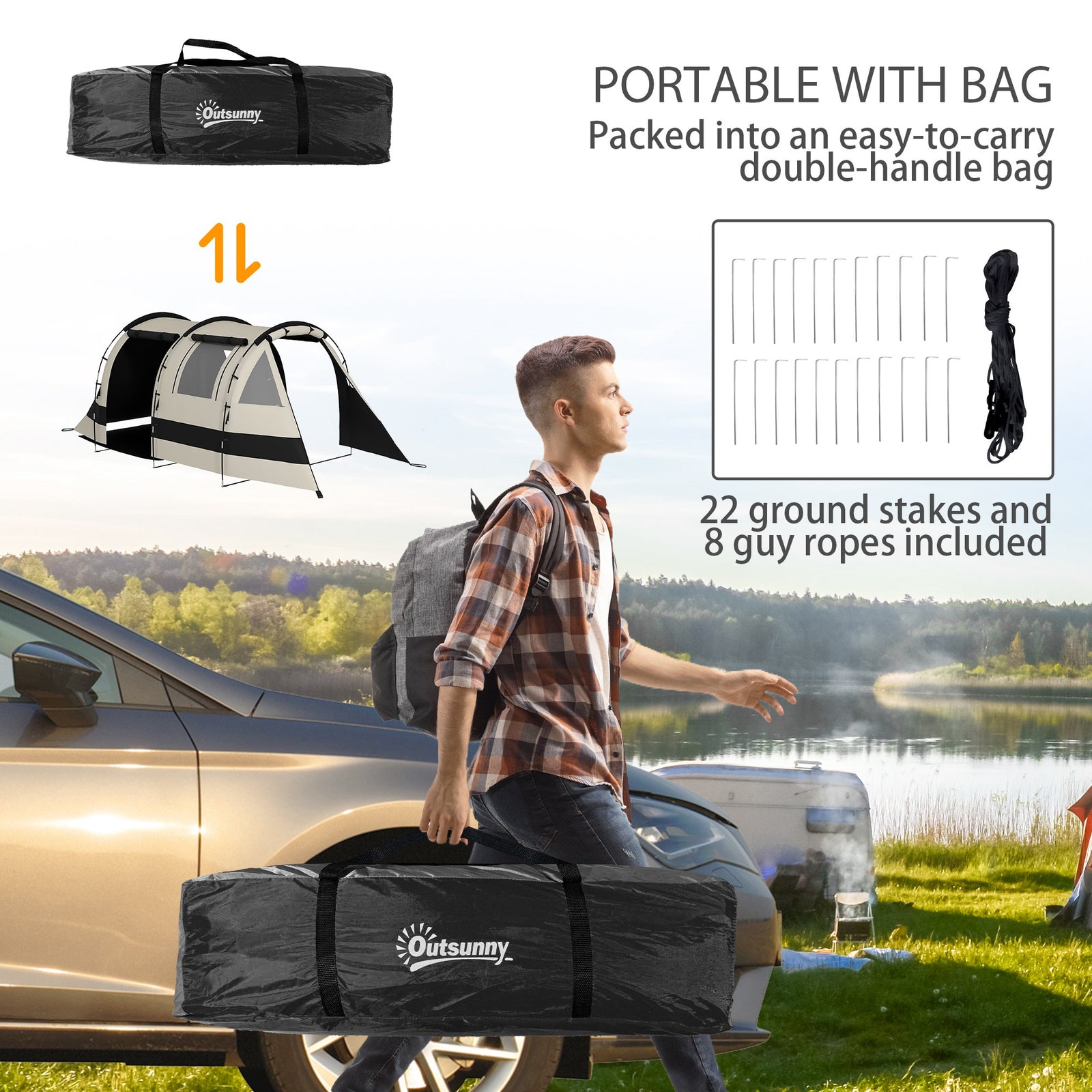 Blackout Camping Tent With Bedroom & Living Room For 4-5 | Khaki