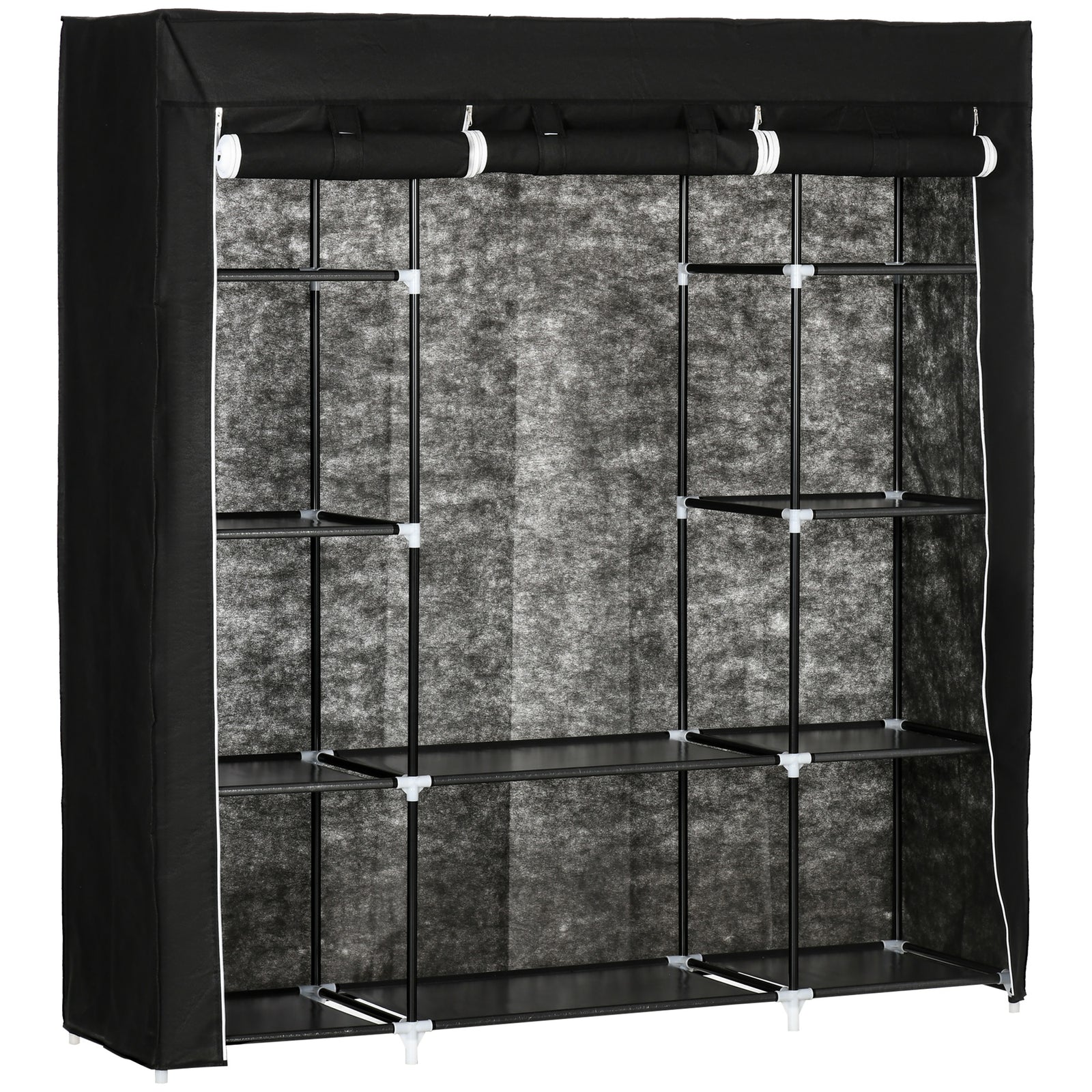 Fabric Wardrobe With 10 Shelves 1 Hanging Rail Foldable