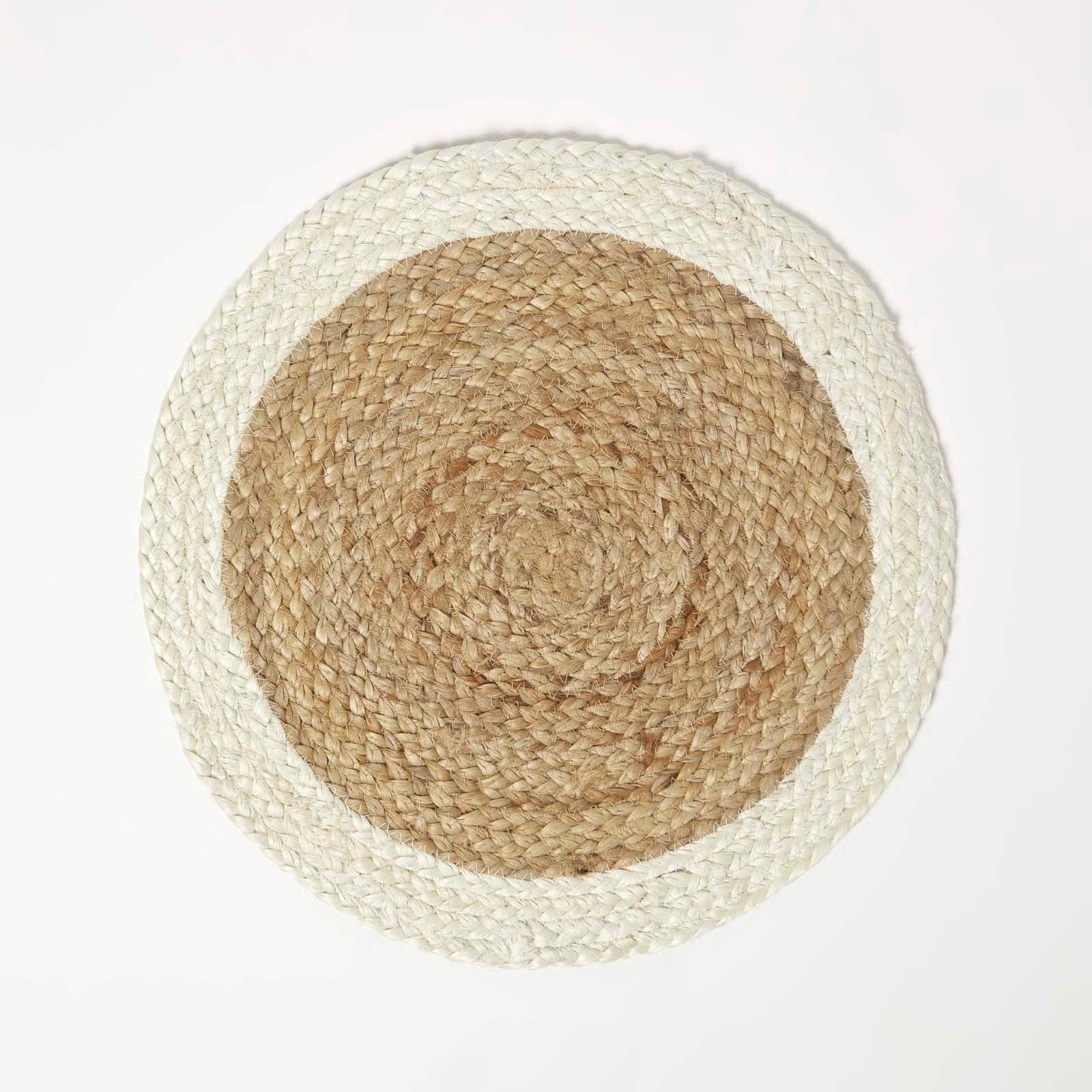HOMESCAPES Natural & Cream Braided Jute Handwoven Round Placemats Set Of 4