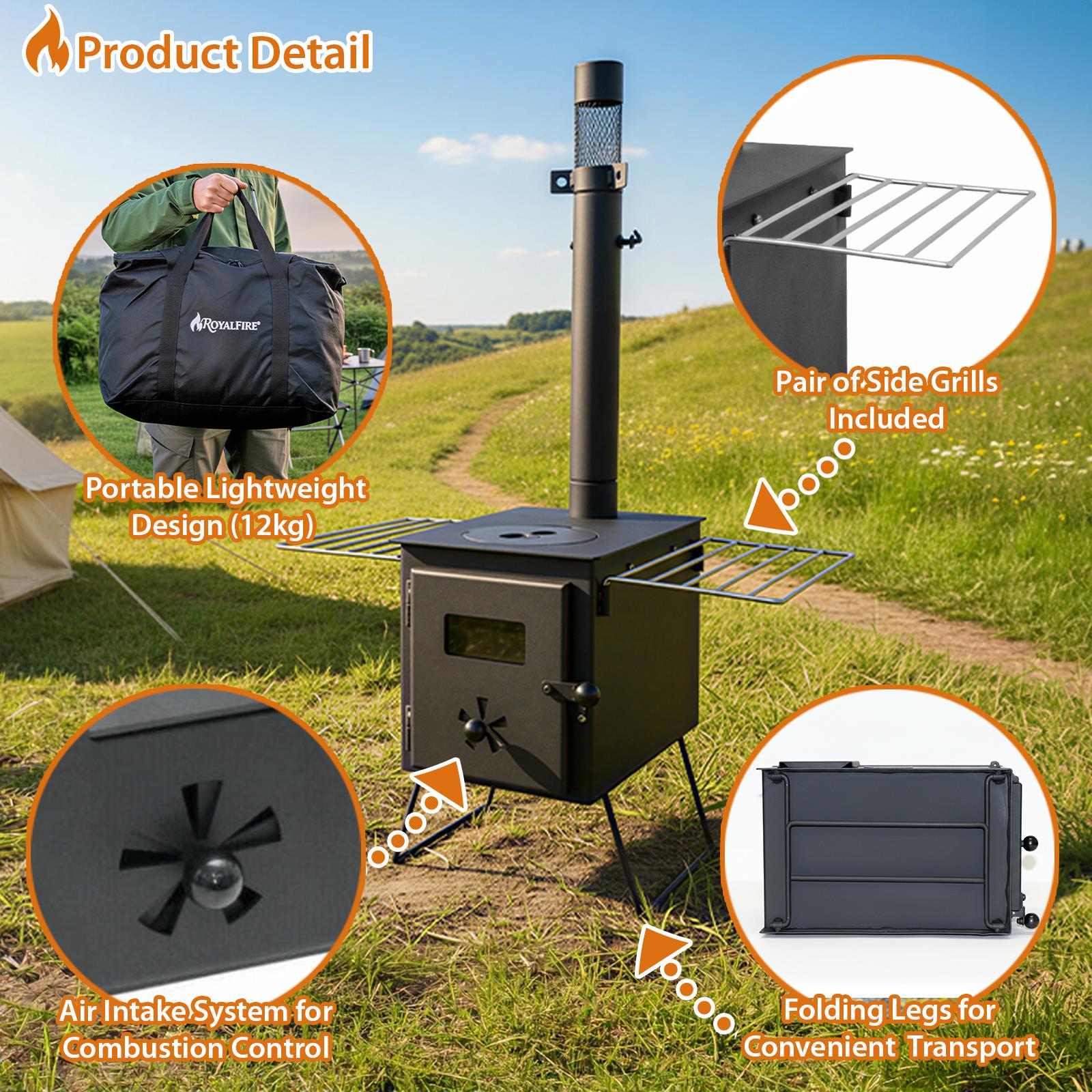 Pandora Portable Firebox Tent Stove | Charcoal