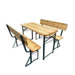 3-piece Rustic Wooden Folding Garden Benches Table Set