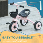 Trike W/ Adjustable Seat Basket, Kids Tricycle For 2-5 Years Old | Pink