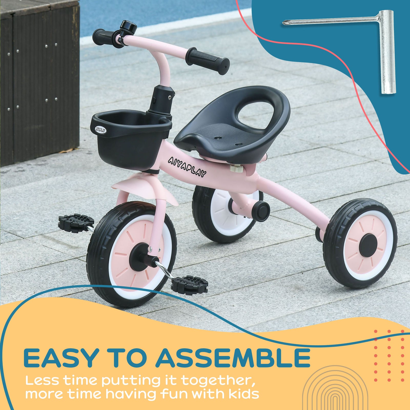 Trike W/ Adjustable Seat Basket, Kids Tricycle For 2-5 Years Old | Pink