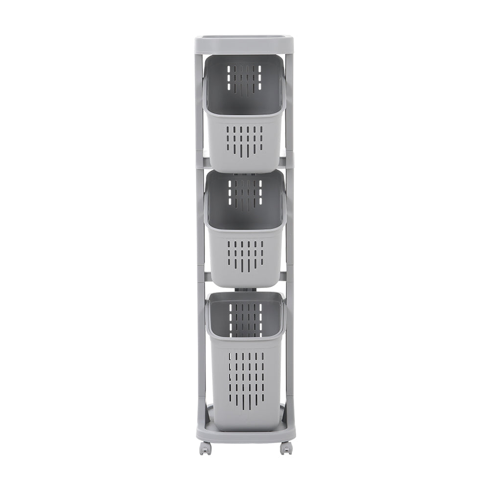 4-tier Storage Rack Laundry Basket With Wheels | Grey
