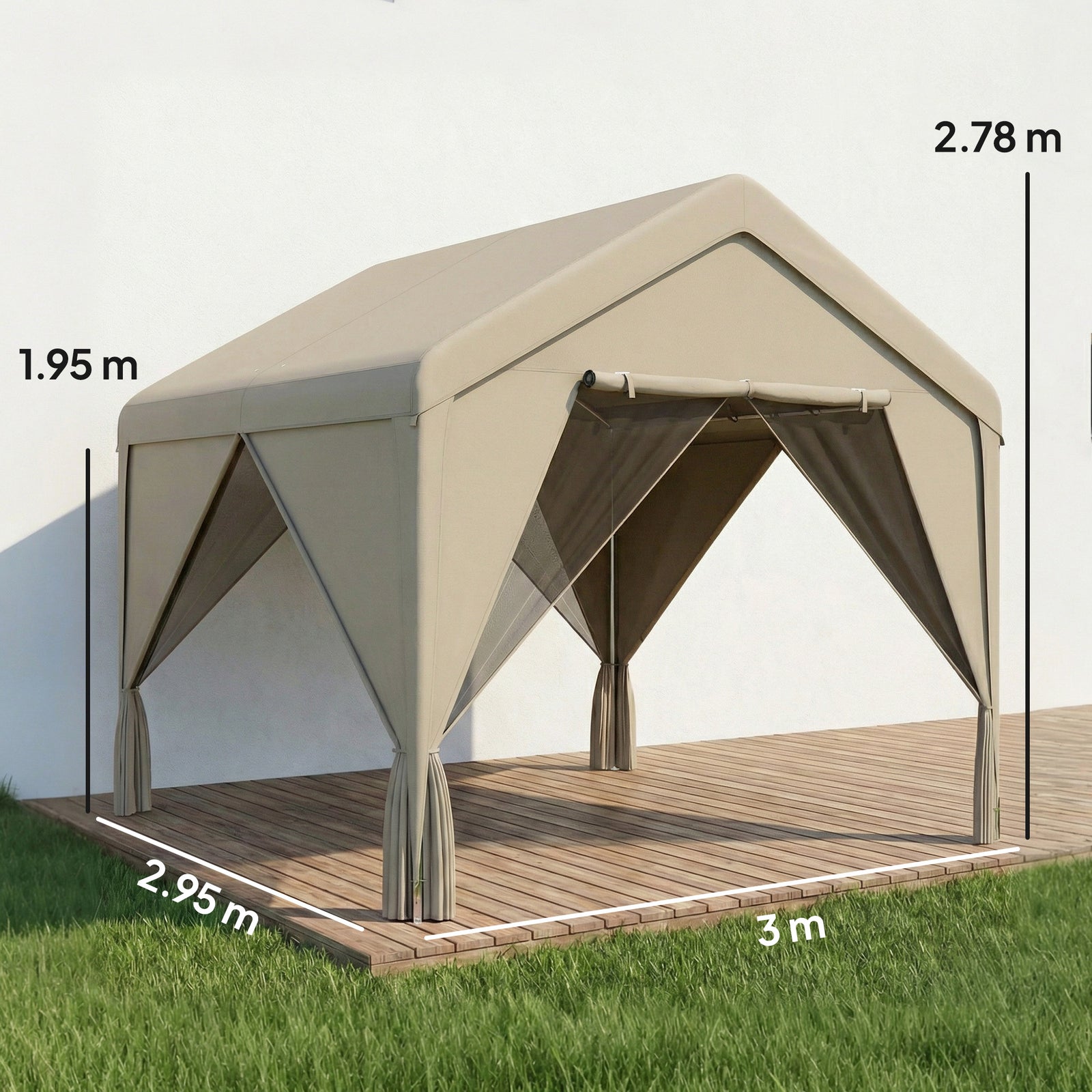 3 X 3 M Outdoor Patio Gazebo With Netting And Curtains | Khaki