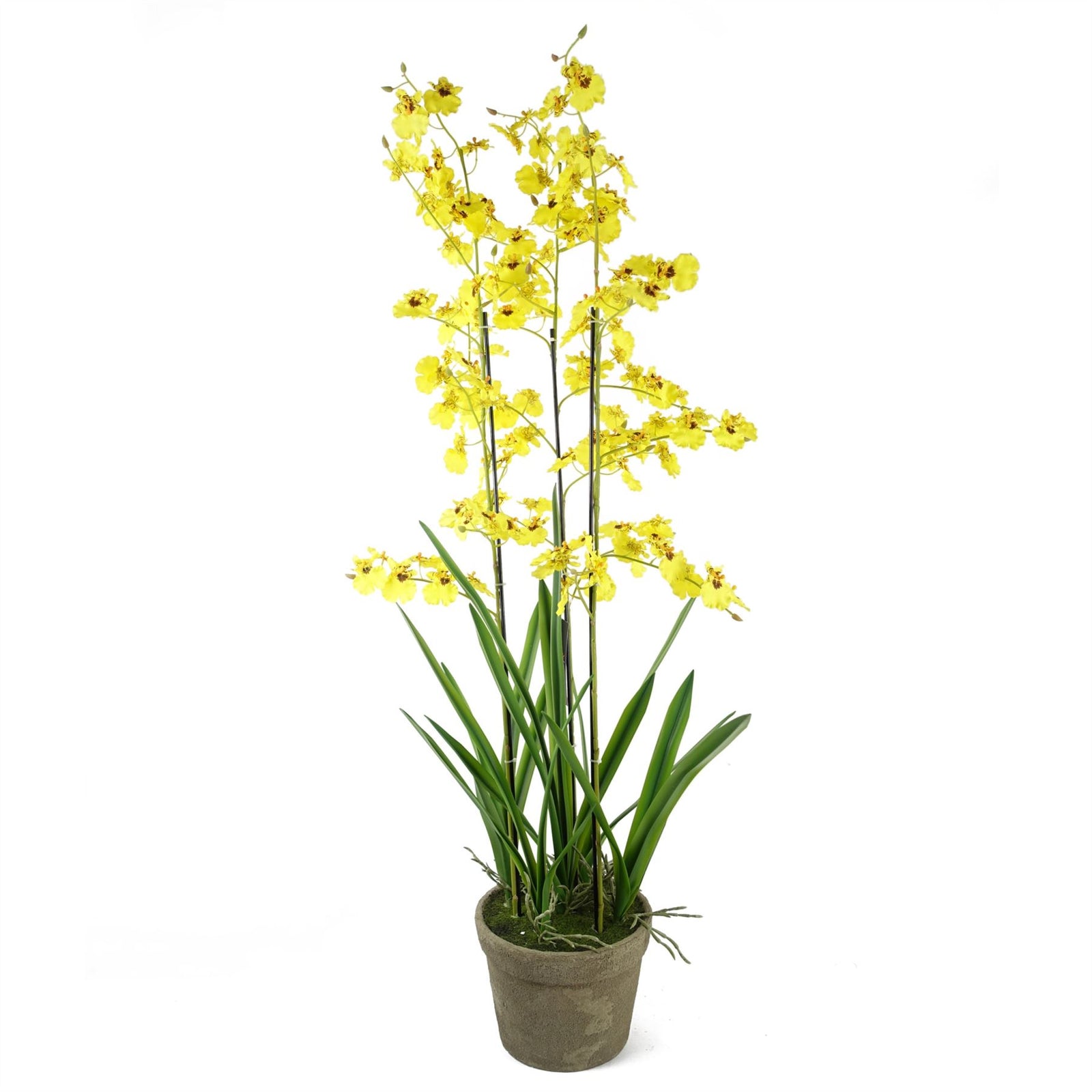 105cm Oncidium Artificial Orchid Yellow In Stoneware Planter