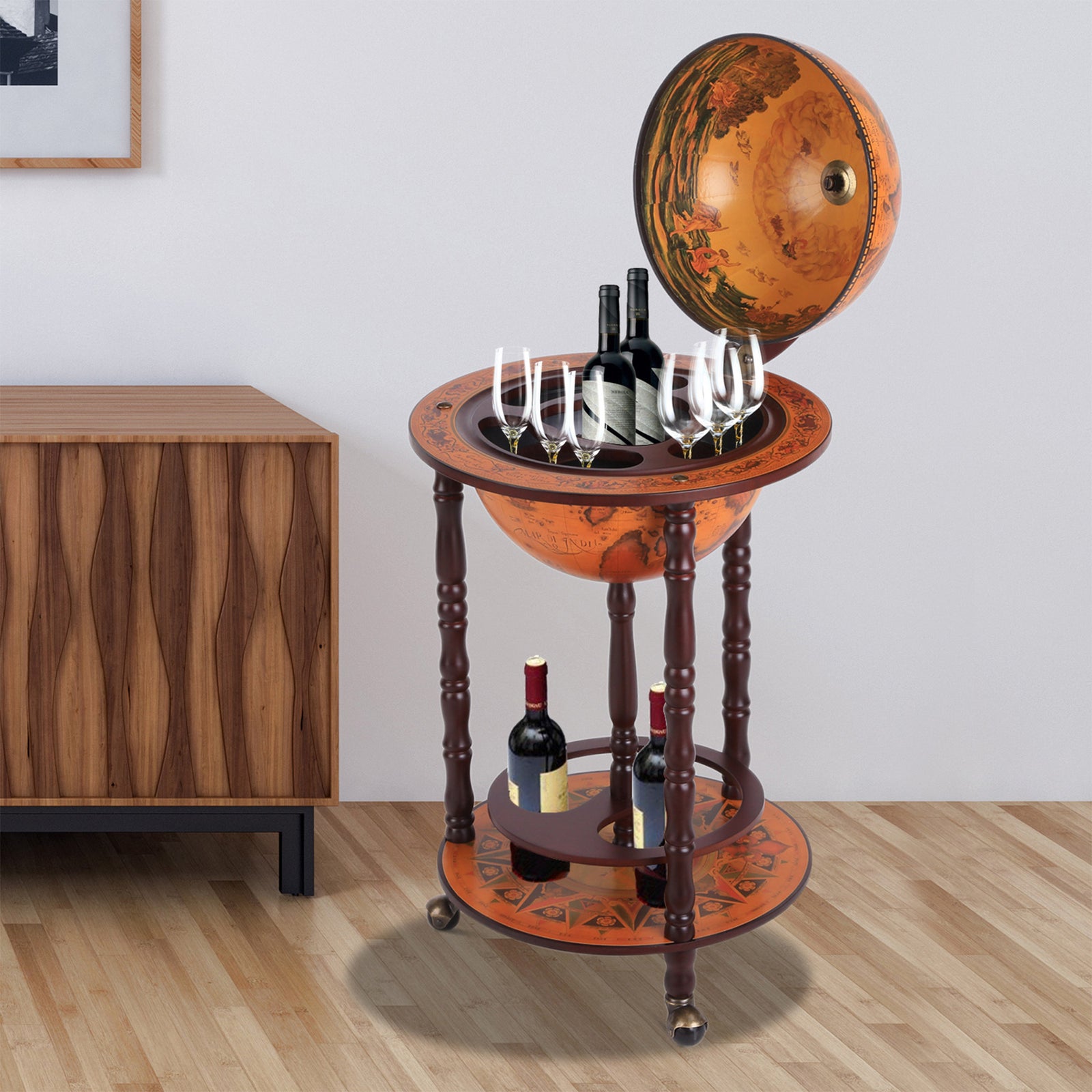 Mini Globe Drink Cabinet, Double Deck