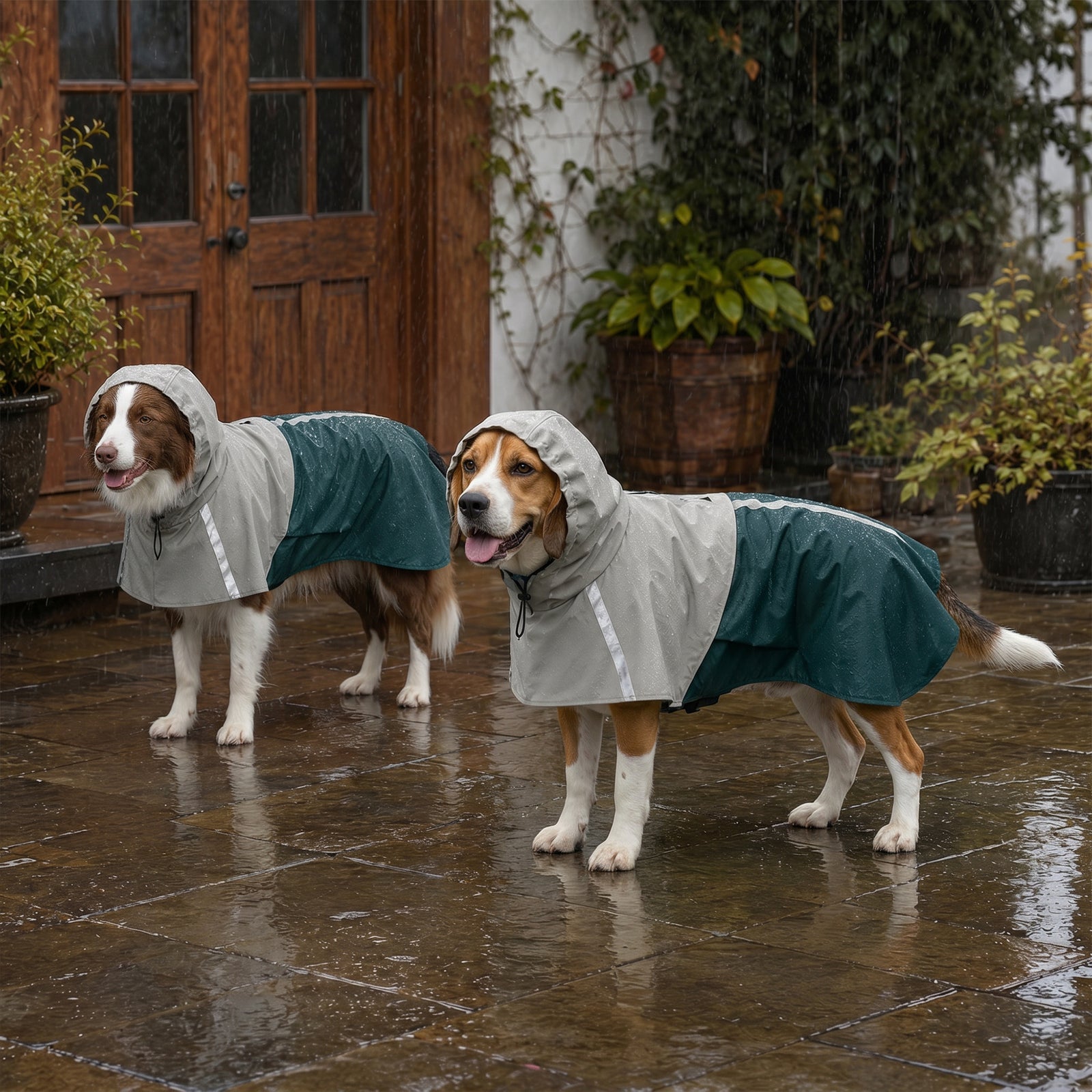 Dog Raincoat With Hood, Dog Rain Jacket | M | Green