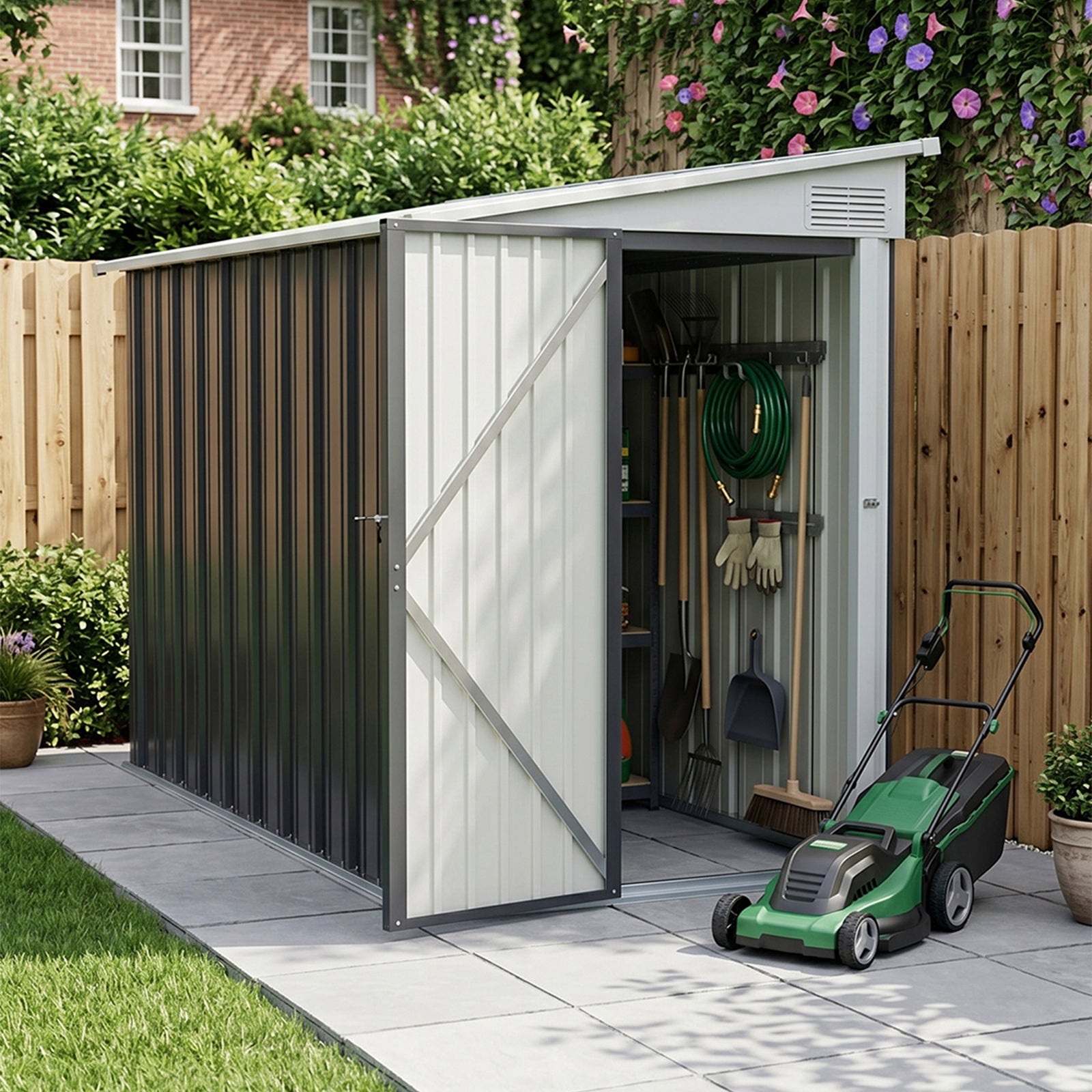 Breeins 4x9 Ft Pent Roof Garden Tool Shed Outdoor Patio Storage House