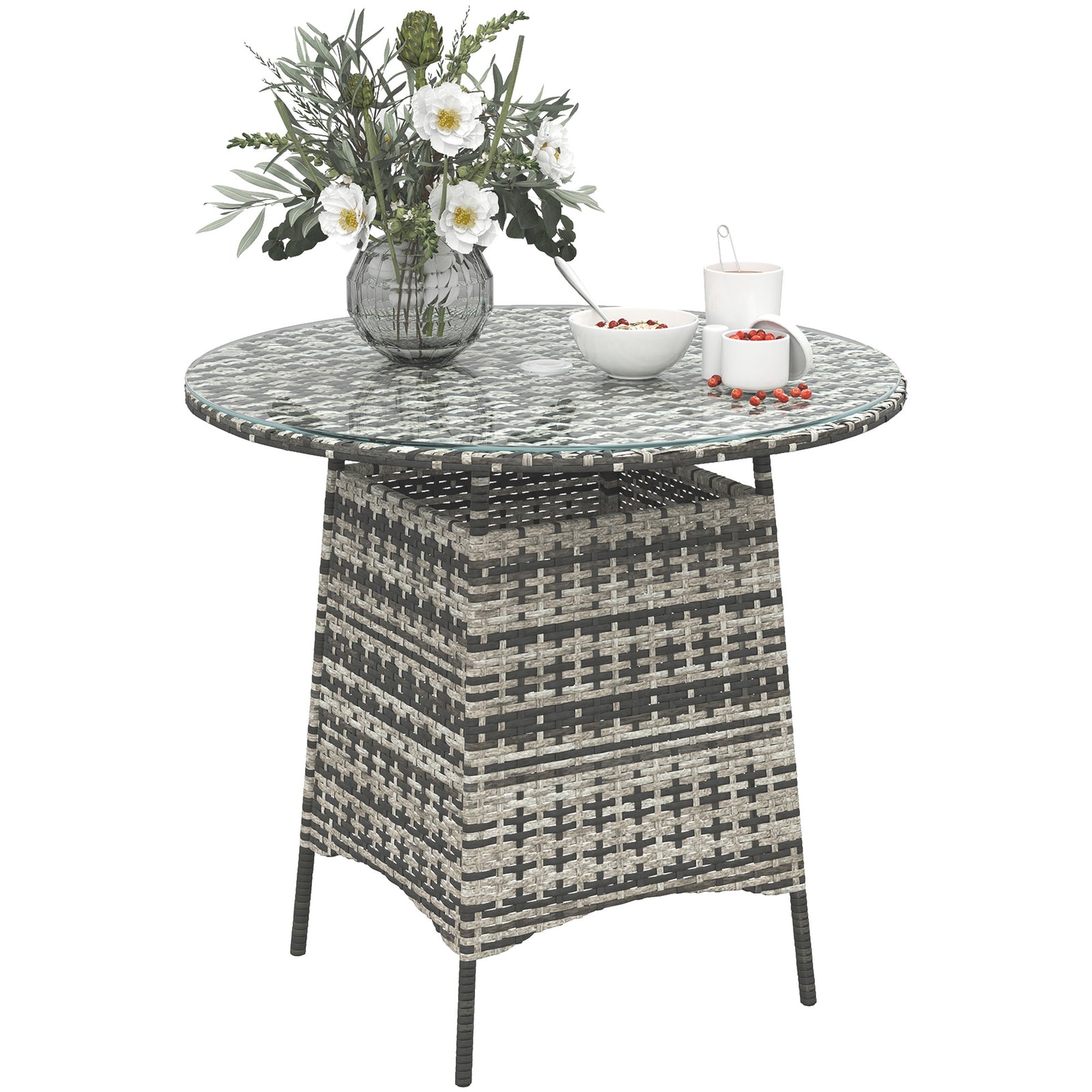 Patio Furniture Rattan Garden Table W/ Umbrella Hole | Gray
