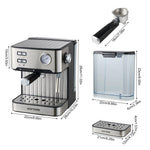 Semi-automatic Espresso Machine 850w, 1.6l Stainless Steel With Pressure Gauge & Milk Frother