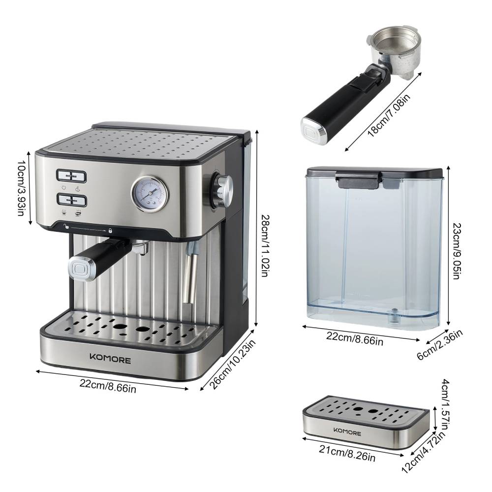 Semi-automatic Espresso Machine 850w, 1.6l Stainless Steel With Pressure Gauge & Milk Frother