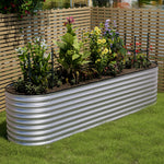 160/240/320cm W X 80cm D X 80cm Height Gardens Plan Oval-shaped Galvanized Steel Raised Garden Bed With Safety Edging & Ground Stakes | Large | Galvanized Silver