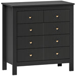 Fluted Bedroom Chest Of Drawers W/ 5 Drawers Gold Tone | One Size | Black