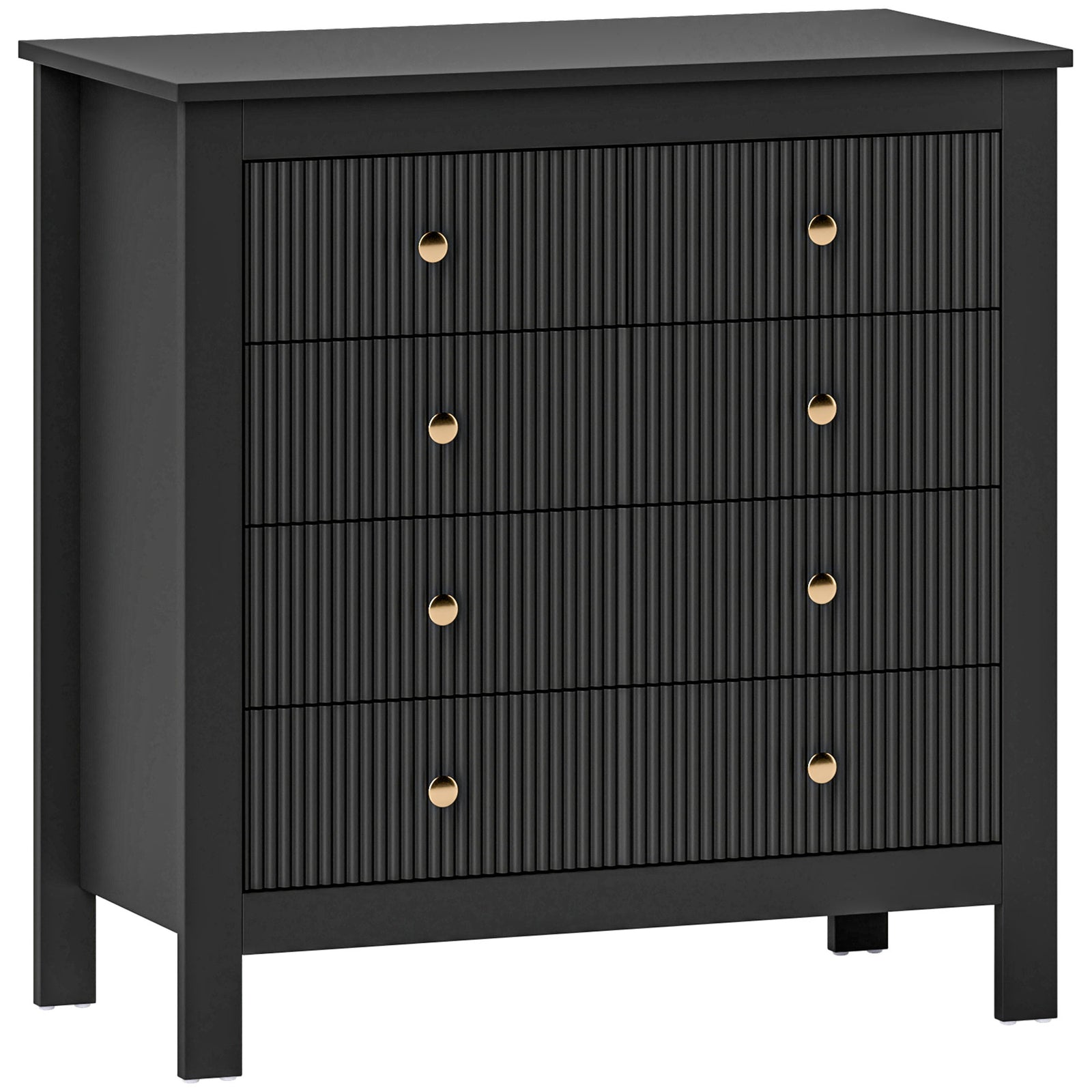 Fluted Bedroom Chest Of Drawers W/ 5 Drawers Gold Tone | One Size | Black
